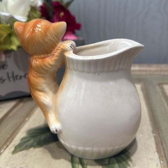 Rare Vintage Ceramic Orange Cat Kitty Creamer Vase Made in Japan Adorable - Picture 5 of 16